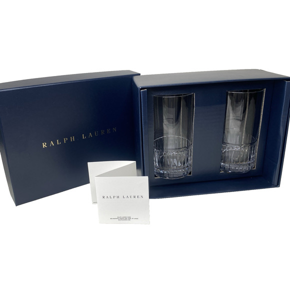 Ralph Lauren Crystal High Ball Glasses Set of 2 Classic Drinking Cups Old Money - Picture 1 of 10